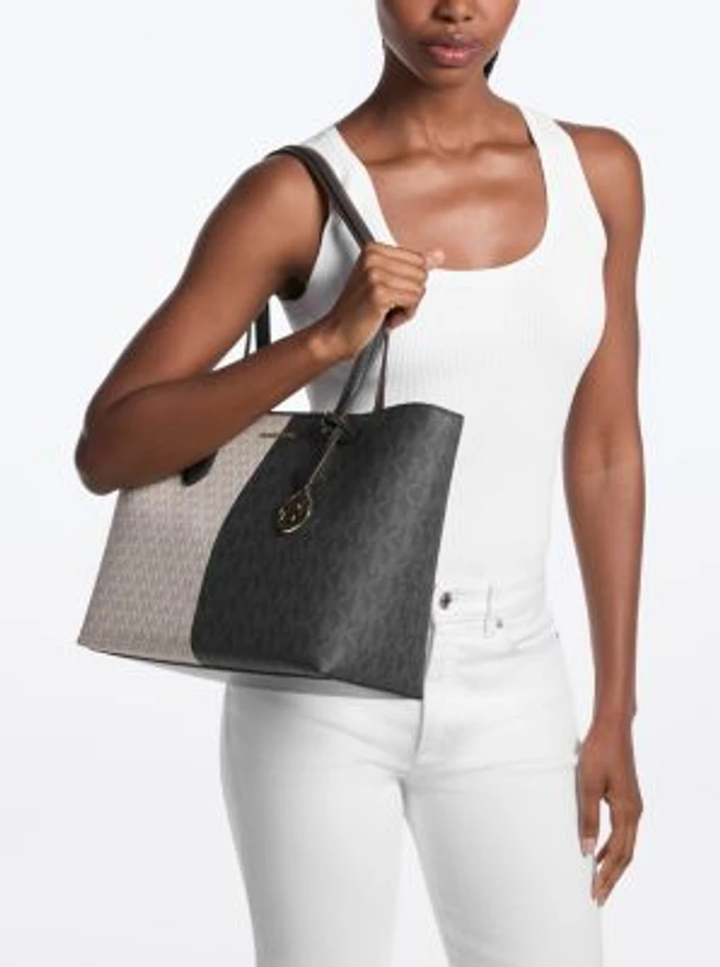 Sheila Large Two-Tone Signature Logo Tote Bag