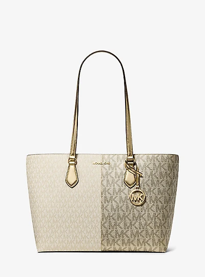 Sheila Large Metallic Two-Tone Signature Logo Tote Bag