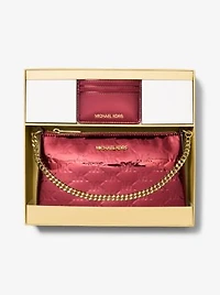 Jet Set Medium Metallic Logo Debossed Pochette and Card Case Gift Set