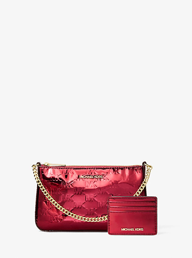 Jet Set Medium Metallic Logo Debossed Pochette and Card Case Gift Set