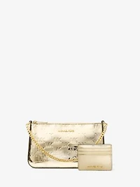 Jet Set Medium Metallic Logo Debossed Pochette and Card Case Gift
