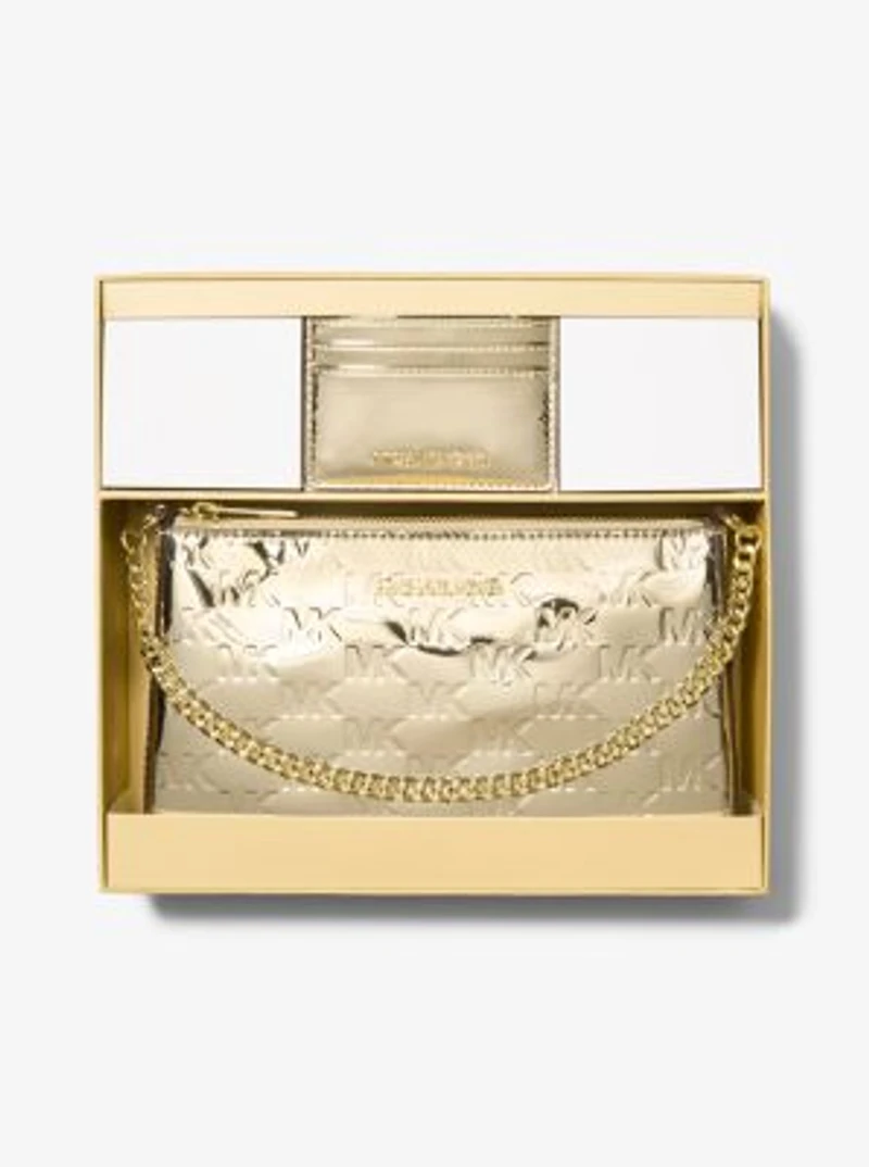 Jet Set Medium Metallic Logo Debossed Pochette and Card Case Gift