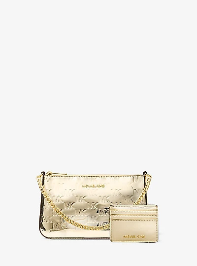 Jet Set Medium Metallic Logo Debossed Pochette and Card Case Gift