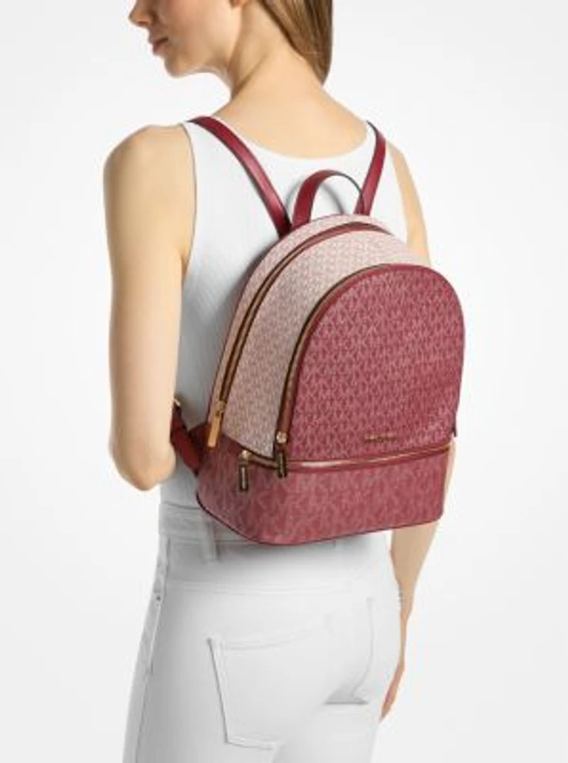 Rhea Medium Metallic Signature Logo Backpack