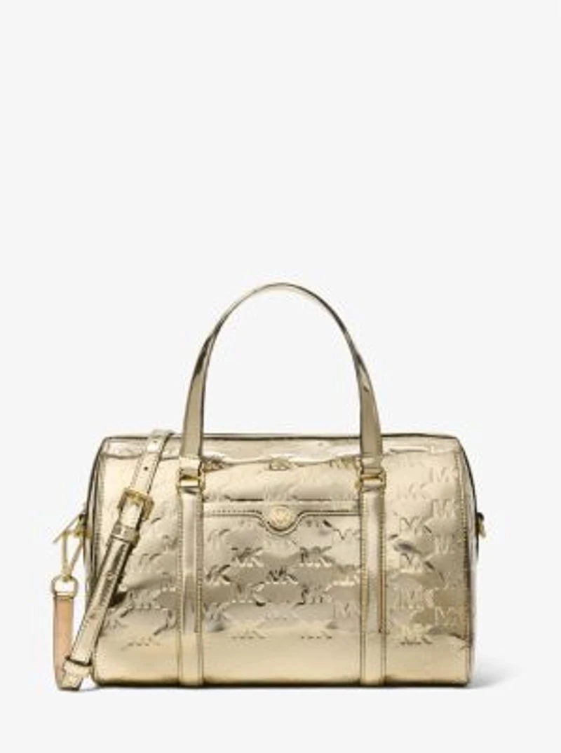 Jet Set Medium Metallic Logo Debossed Satchel