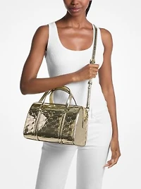 Jet Set Medium Metallic Logo Debossed Satchel
