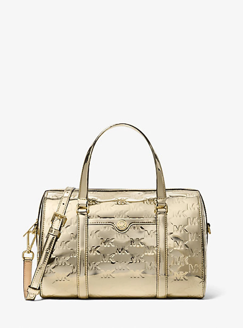 Jet Set Medium Metallic Logo Debossed Satchel
