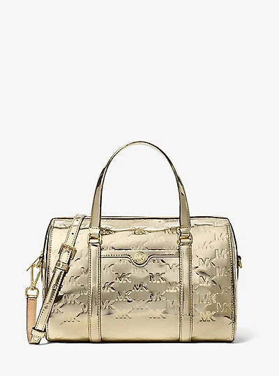 Jet Set Medium Metallic Logo Debossed Satchel