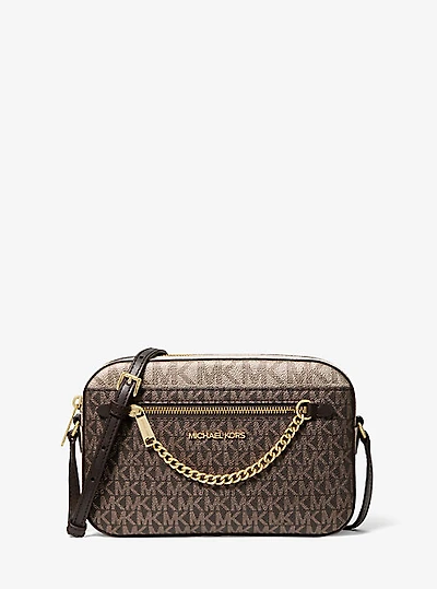 Jet Set Large Metallic Signature Logo Crossbody Bag