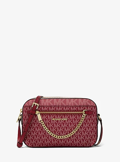 Jet Set Large Metallic Signature Logo Crossbody Bag