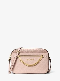 Jet Set Large Metallic Signature Logo Crossbody Bag