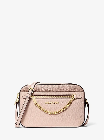 Jet Set Large Metallic Signature Logo Crossbody Bag