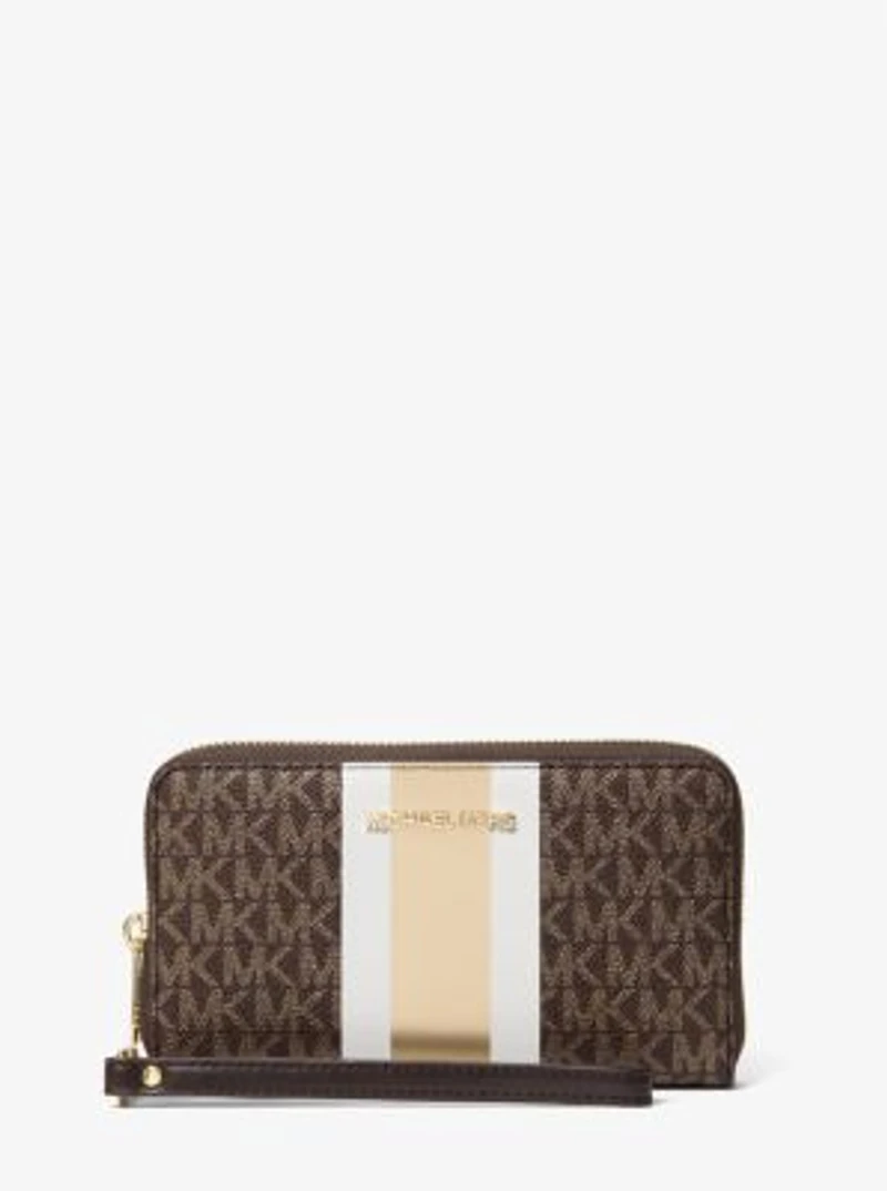 Jet Set Large Metallic Signature Logo Stripe Smartphone Wallet