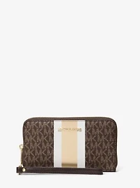 Jet Set Large Metallic Signature Logo Stripe Smartphone Wallet
