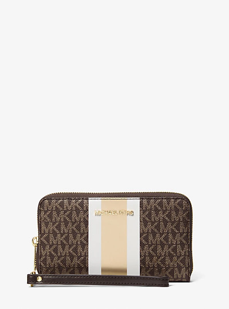 Jet Set Large Metallic Signature Logo Stripe Smartphone Wallet