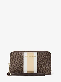 Jet Set Large Metallic Signature Logo Stripe Smartphone Wallet