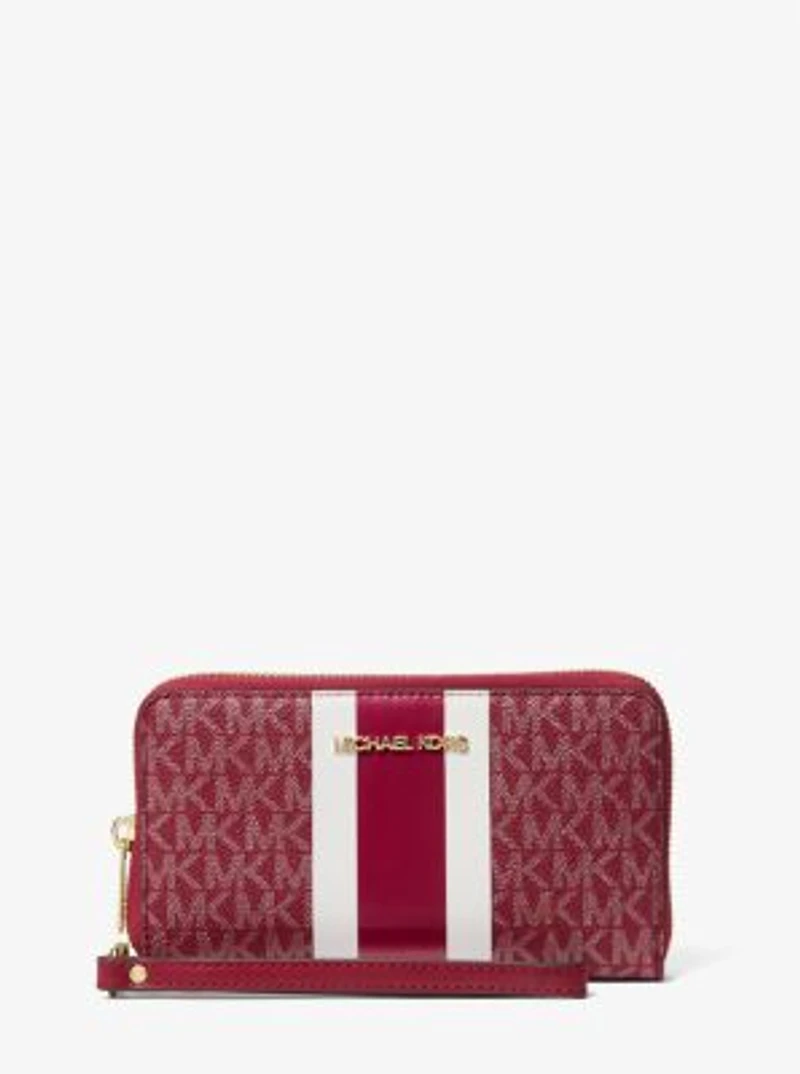 Jet Set Large Metallic Signature Logo Stripe Smartphone Wallet