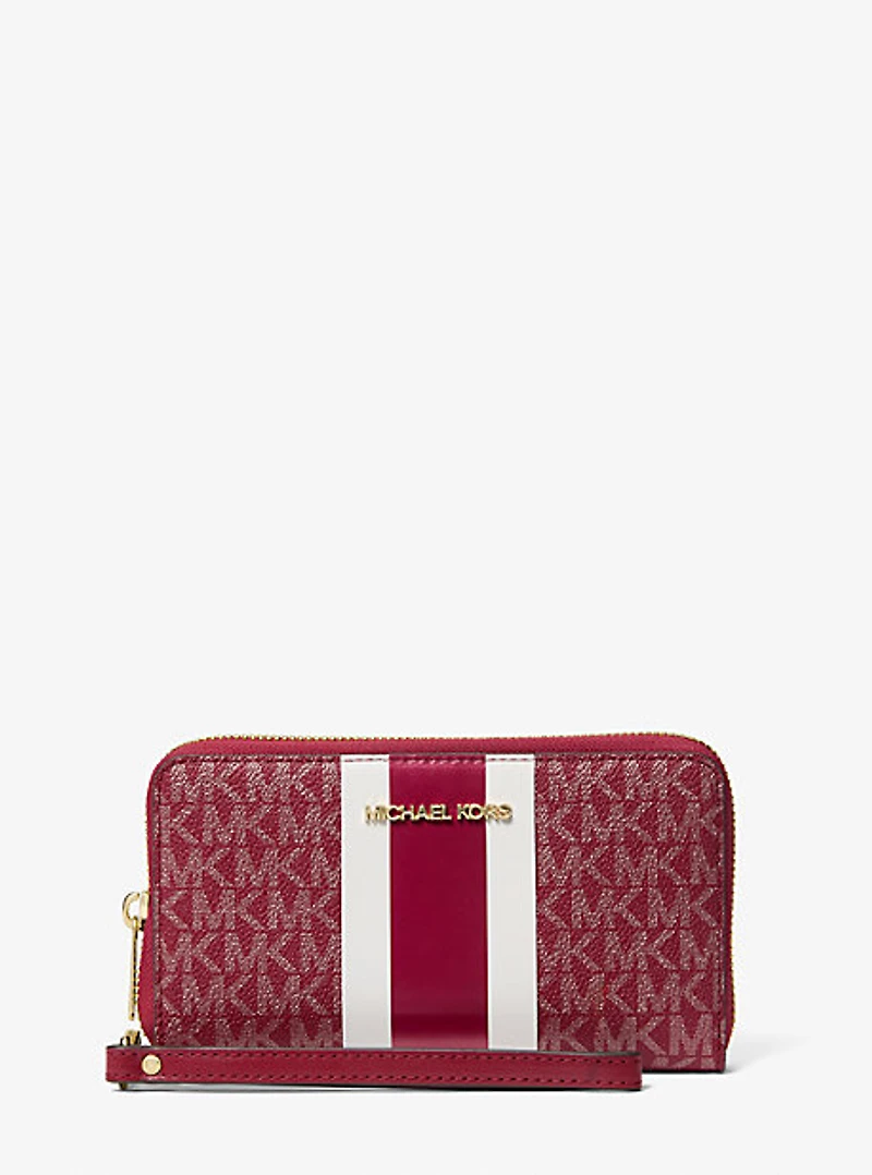 Jet Set Large Metallic Signature Logo Stripe Smartphone Wallet