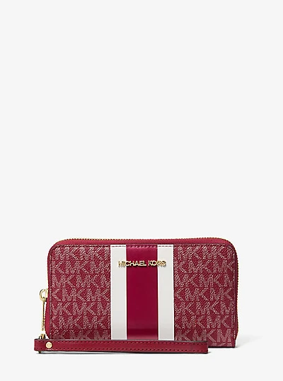 Jet Set Large Metallic Signature Logo Stripe Smartphone Wallet