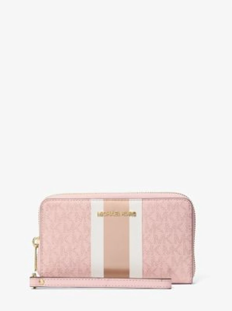 Jet Set Large Metallic Signature Logo Stripe Smartphone Wallet