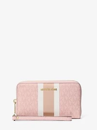 Jet Set Large Metallic Signature Logo Stripe Smartphone Wallet