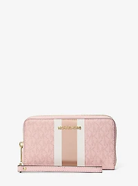 Jet Set Large Metallic Signature Logo Stripe Smartphone Wallet