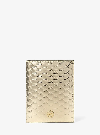 Jet Set Medium Metallic Logo Debossed Passport Wallet