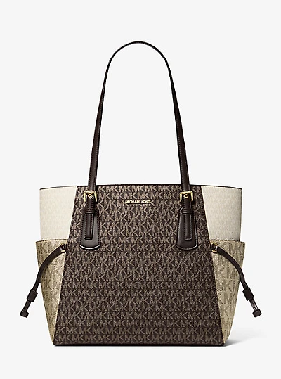 Voyager Large Color-Block Metallic Signature Logo Tote Bag