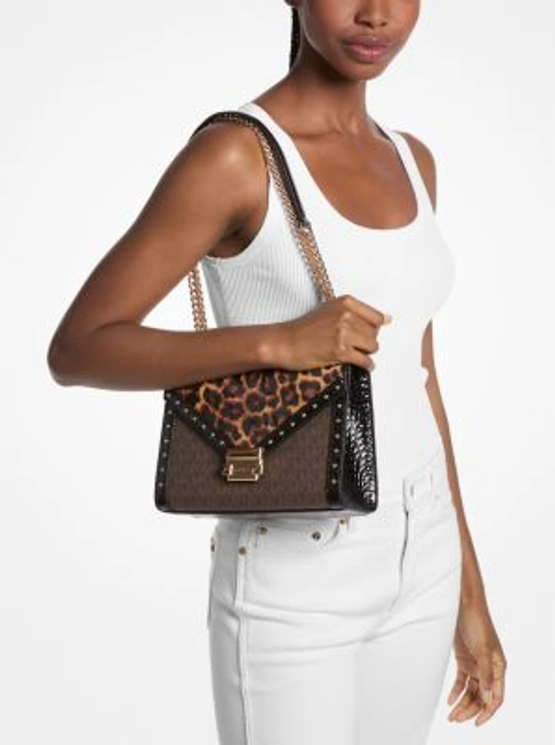 Whitney Leopard Print Calf Hair and Signature Logo Shoulder Bag