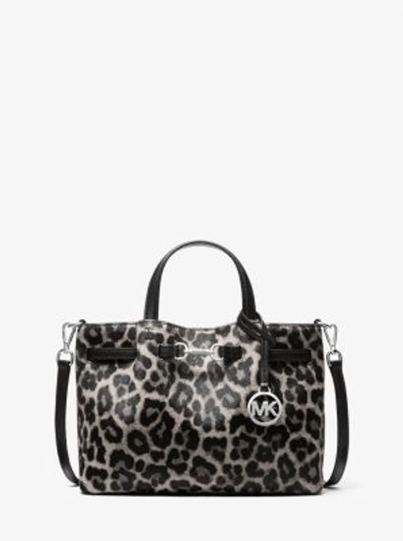 Carson Small Leopard Print Calf Hair Satchel