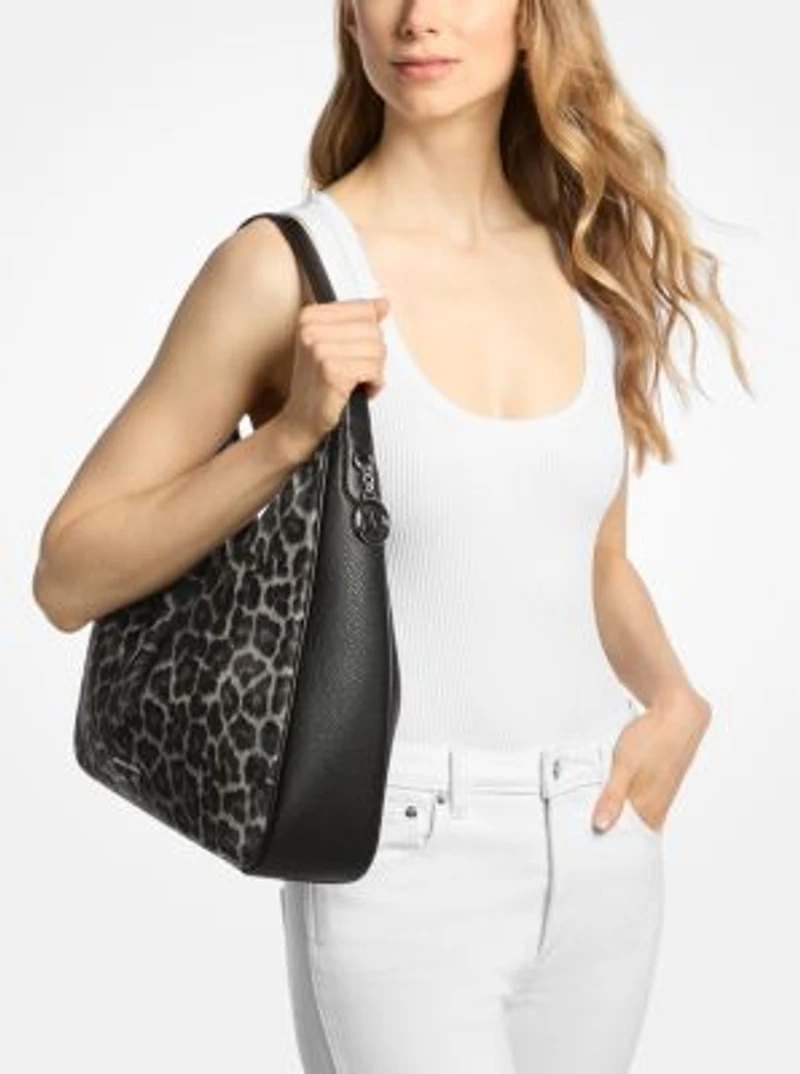 Nayla Medium Leopard Print Calf Hair Hobo Shoulder Bag