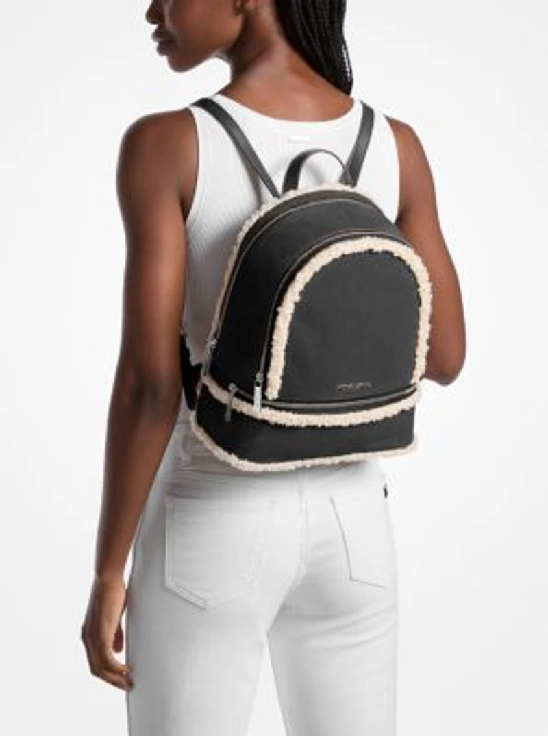 Rhea Medium Suede and Faux Shearling Backpack