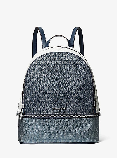 Rhea Medium Metallic Signature Logo Backpack