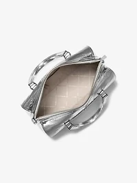 Jet Set Medium Patent Logo Debossed Duffel Crossbody Bag