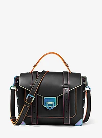 Manhattan Medium Contrast-Trim Leather Satchel