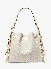 Mina Large Signature Logo Chain Shoulder Bag
