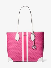 Eva Large Signature Logo Stripe Tote Bag