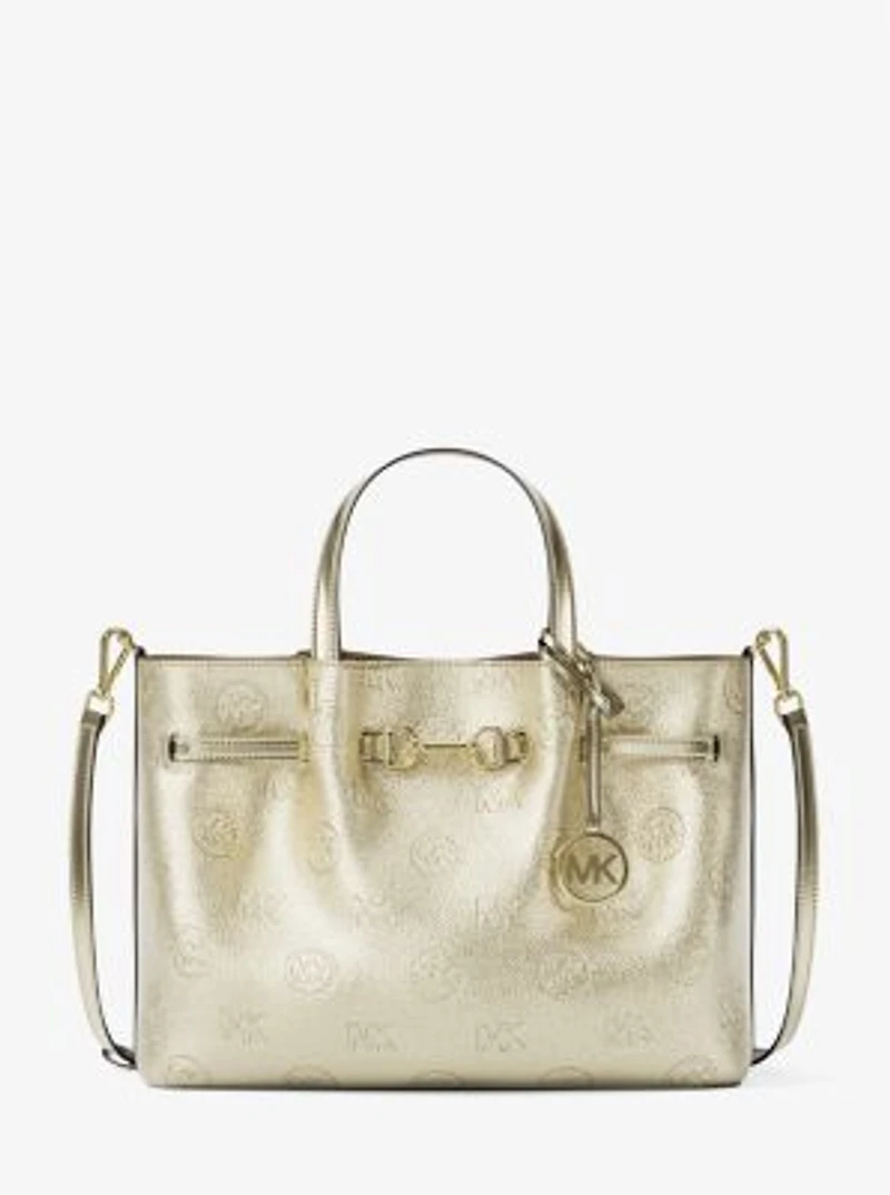 Carson Medium Metallic Logo Debossed Satchel