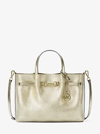 Carson Medium Metallic Logo Debossed Satchel
