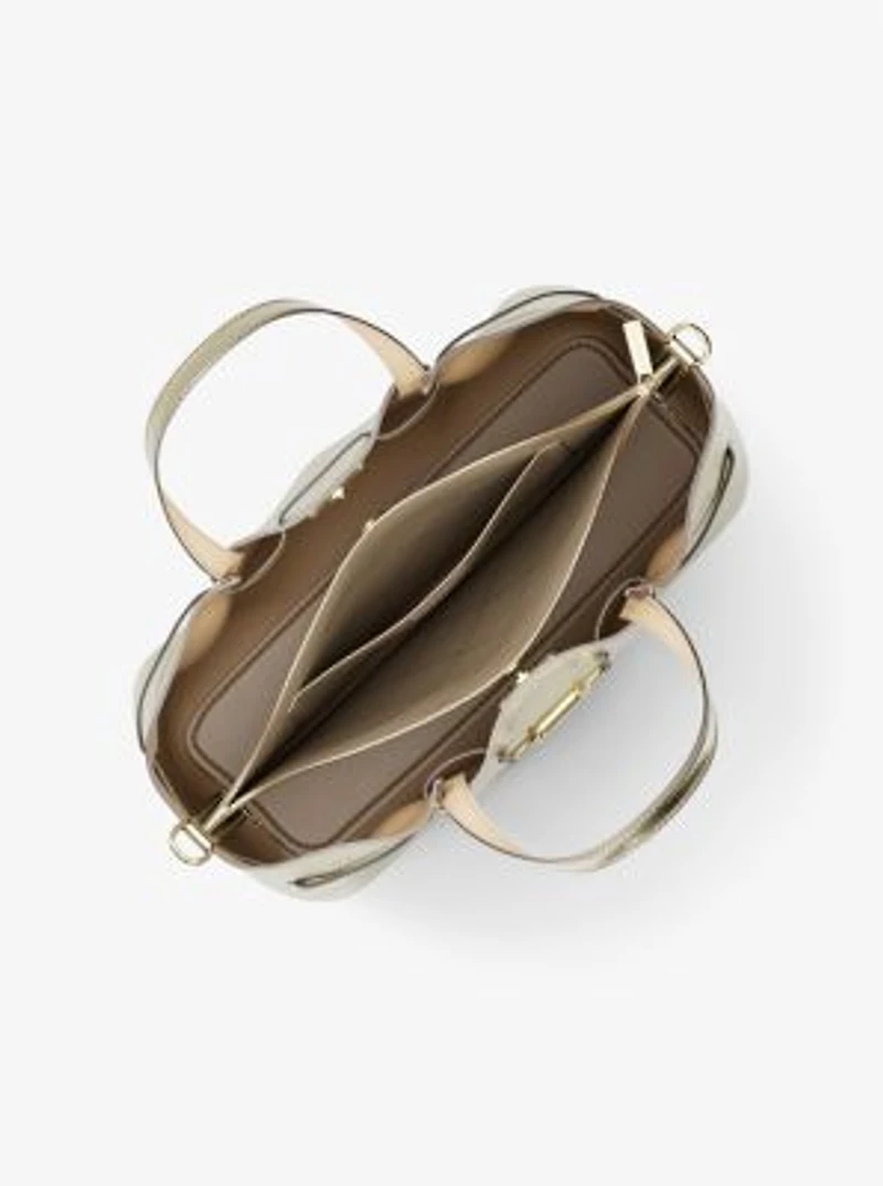 Carson Medium Metallic Logo Debossed Satchel