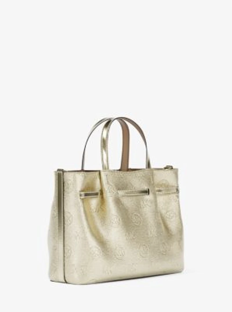 Carson Medium Metallic Logo Debossed Satchel