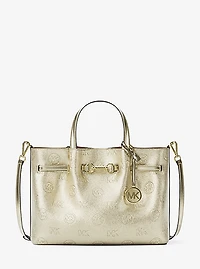 Carson Medium Metallic Logo Debossed Satchel