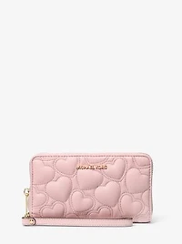 Jet Set Large Heart Embroidered Smartphone Wristlet