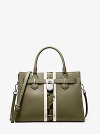 Hamilton Medium Leather and Snake Embossed Stripe Satchel