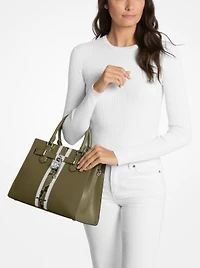 Hamilton Medium Leather and Snake Embossed Stripe Satchel