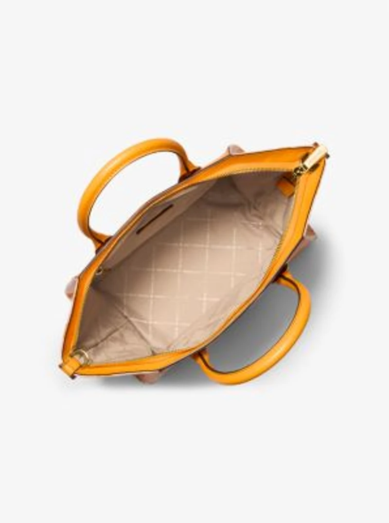 Avril Large Leather and Logo Jacquard Satchel