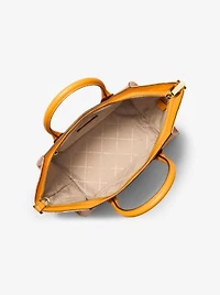Avril Large Leather and Logo Jacquard Satchel