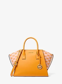 Avril Large Leather and Logo Jacquard Satchel