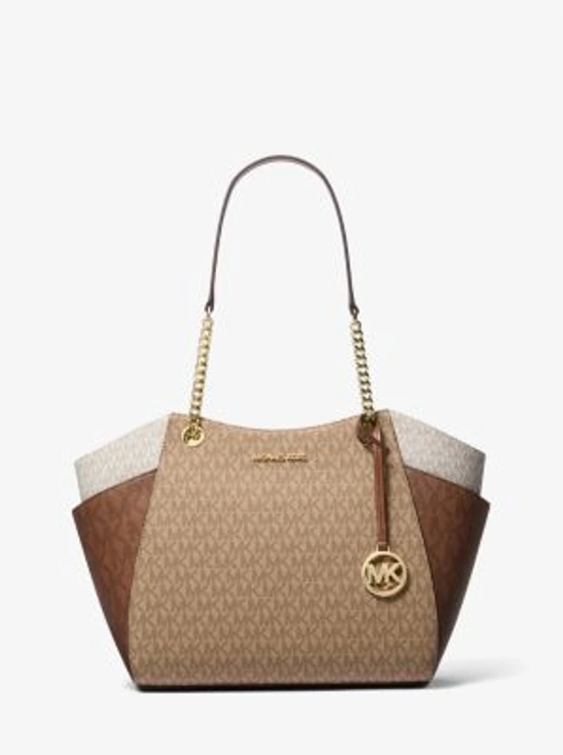 Jet Set Large Color-Block Signature Logo Tote Bag