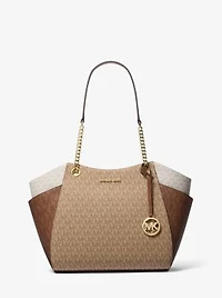 Jet Set Large Color-Block Signature Logo Tote Bag